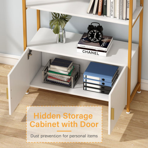 Mercer41 Gretlies Gold Bookshelf Arched Bookcase With Doors Hidden Storage Luxury Sideboard